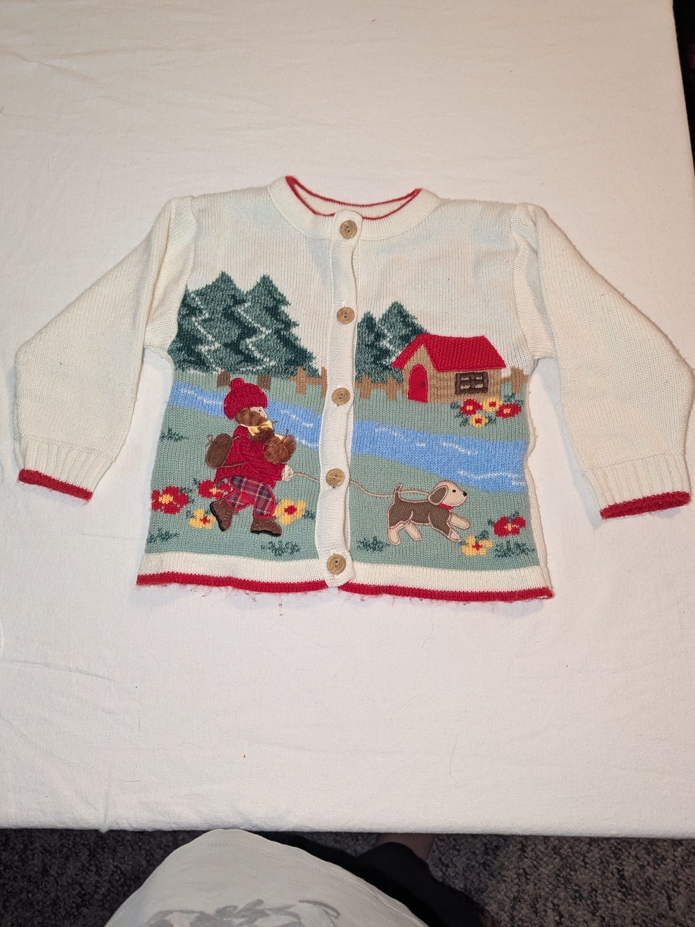 Vintage B.T. Kids Scenic Knit Cardigan Sweater 3T Bear Dog Cottagecore